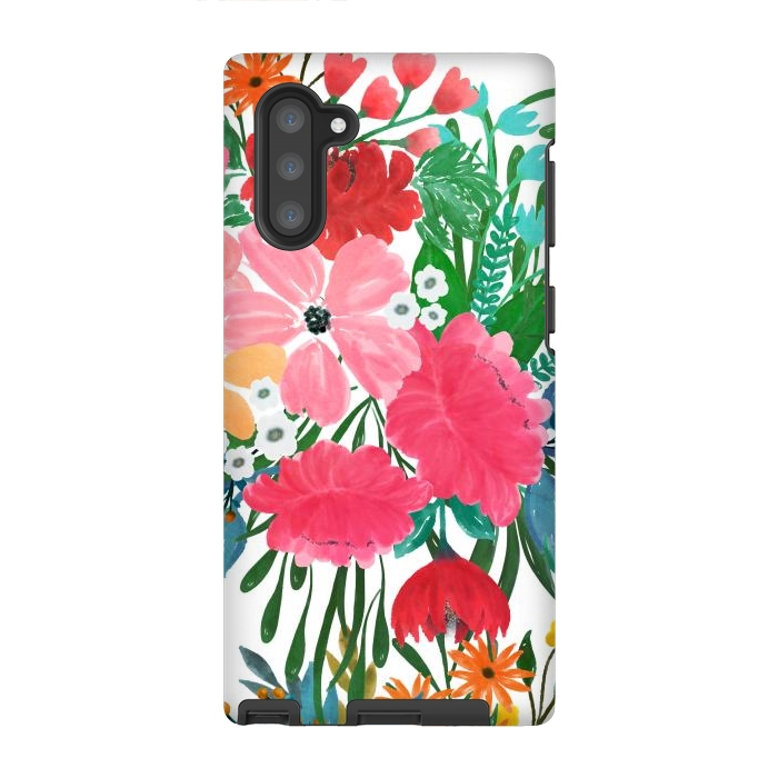 Galaxy Note 10 StrongFit Trendy Pink watercolor Floral Bouquet White Design by InovArts