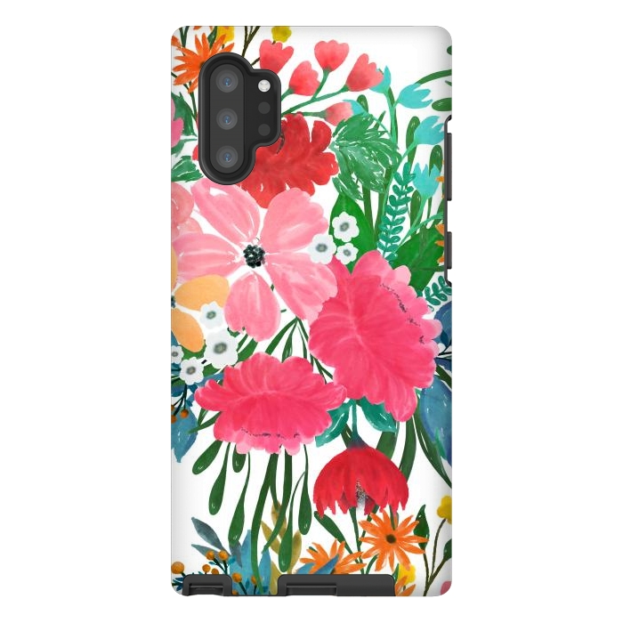 Galaxy Note 10 plus StrongFit Trendy Pink watercolor Floral Bouquet White Design by InovArts