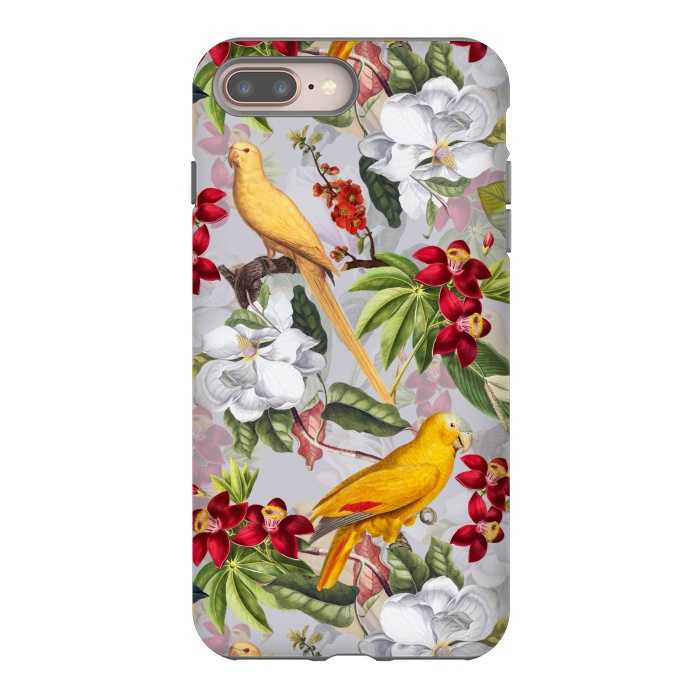 iPhone 7 plus StrongFit Antique Yellow Parrots in Flower Jungle by  Utart