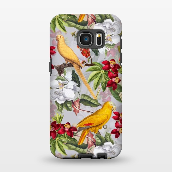 Galaxy S7 EDGE StrongFit Antique Yellow Parrots in Flower Jungle by  Utart