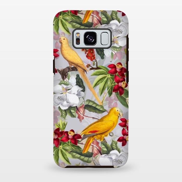 Galaxy S8 plus StrongFit Antique Yellow Parrots in Flower Jungle by  Utart