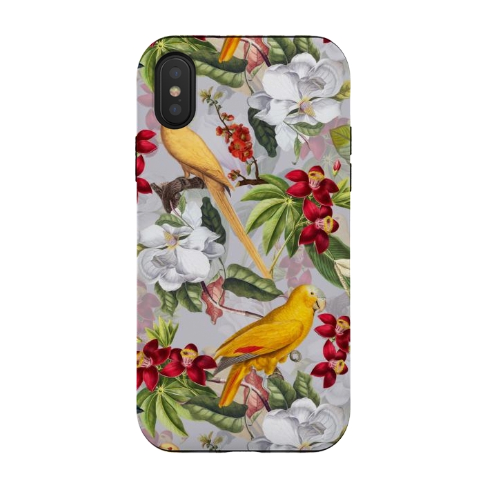 iPhone Xs / X StrongFit Antique Yellow Parrots in Flower Jungle by  Utart