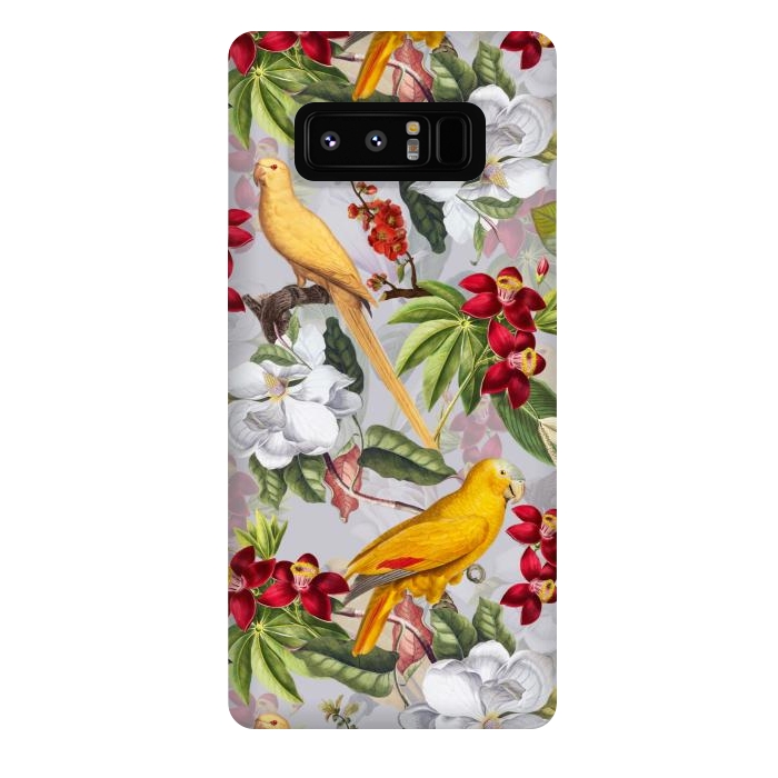 Galaxy Note 8 StrongFit Antique Yellow Parrots in Flower Jungle by  Utart