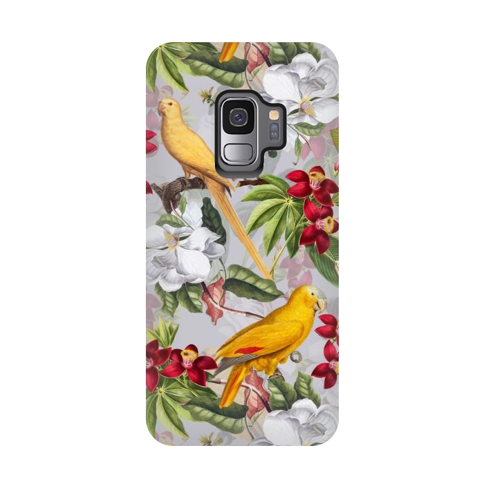 Galaxy S9 StrongFit Antique Yellow Parrots in Flower Jungle by  Utart