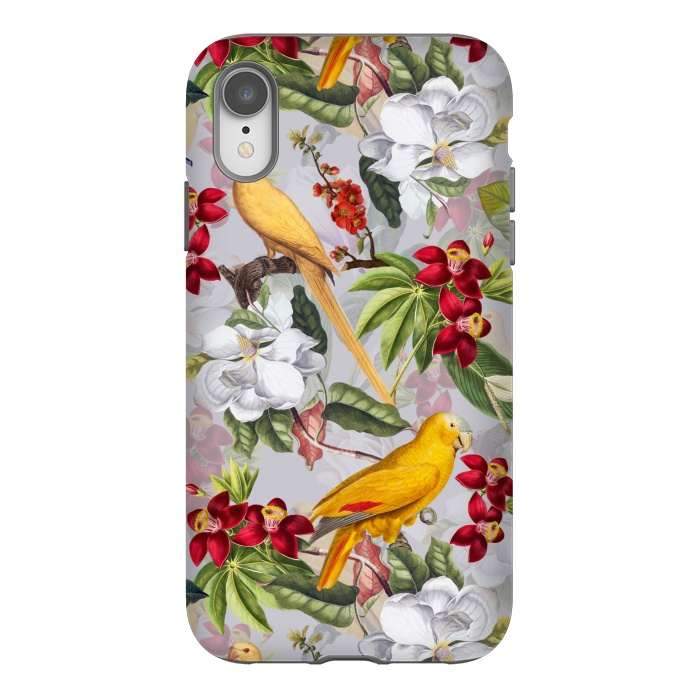 iPhone Xr StrongFit Antique Yellow Parrots in Flower Jungle by  Utart