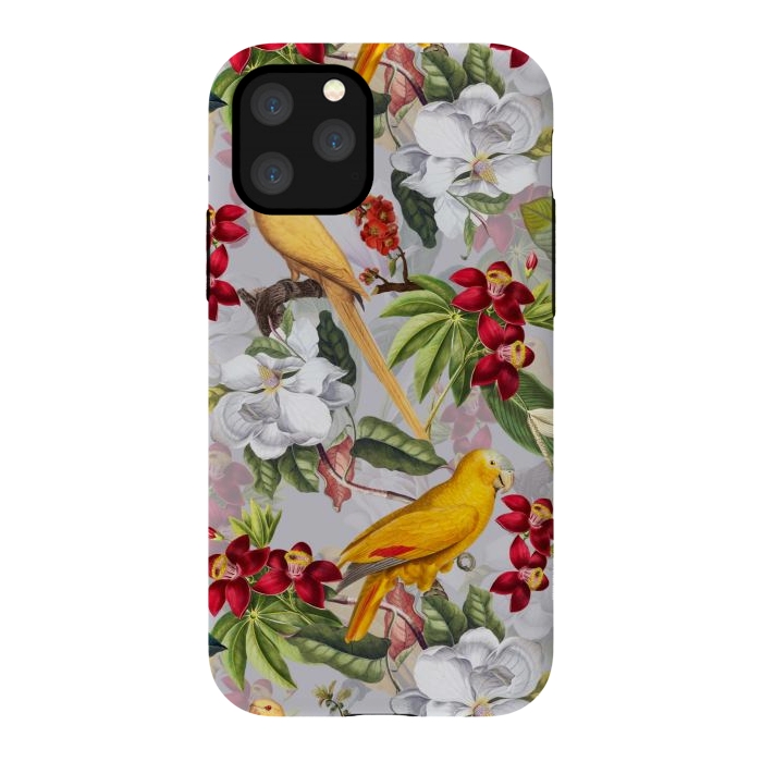 iPhone 11 Pro StrongFit Antique Yellow Parrots in Flower Jungle by  Utart