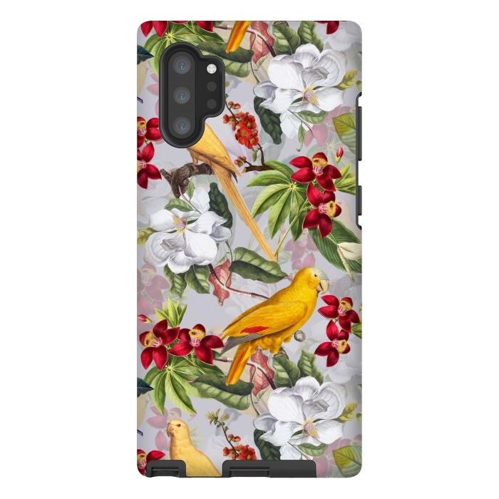 Galaxy Note 10 plus StrongFit Antique Yellow Parrots in Flower Jungle by  Utart