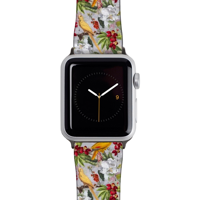 Watch 42mm / 44mm Strap PU leather Antique Yellow Parrots in Flower Jungle by  Utart