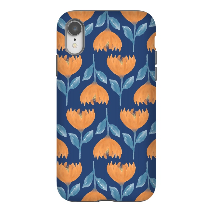 iPhone Xr StrongFit Stylish Watercolor Galaxy Blue Flowers Pattern by InovArts