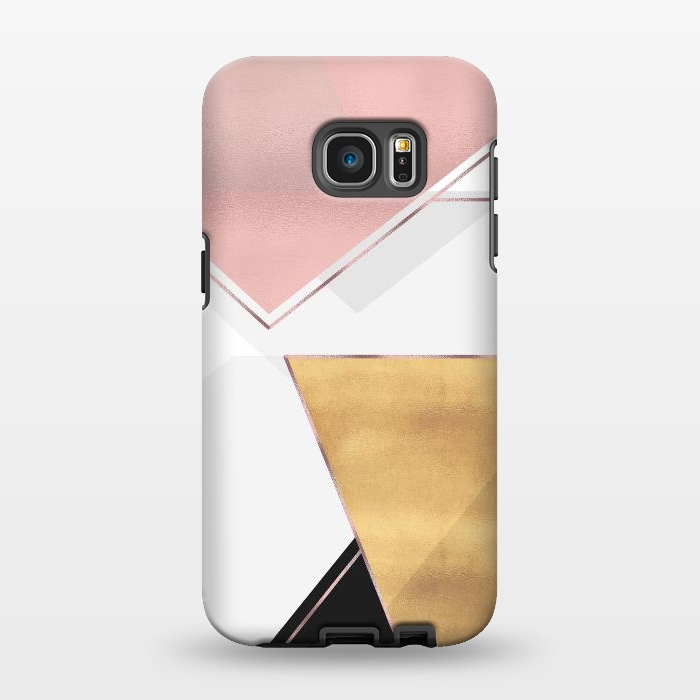 Galaxy S7 EDGE StrongFit Stylish Gold and Rose Pink Geometric Abstract Design by InovArts
