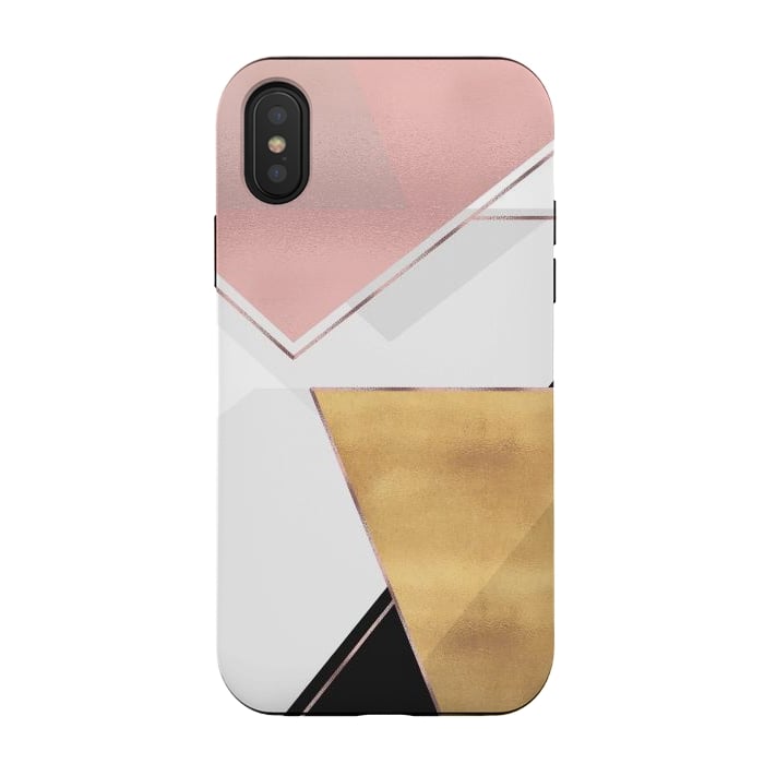 iPhone Xs / X StrongFit Stylish Gold and Rose Pink Geometric Abstract Design by InovArts