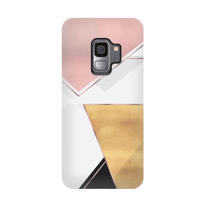 Galaxy S9 StrongFit Stylish Gold and Rose Pink Geometric Abstract Design by InovArts
