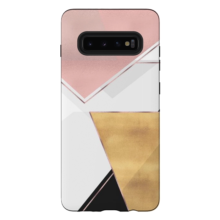 Galaxy S10 plus StrongFit Stylish Gold and Rose Pink Geometric Abstract Design by InovArts