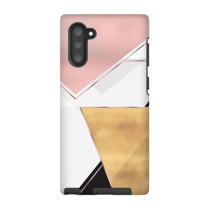 Galaxy Note 10 StrongFit Stylish Gold and Rose Pink Geometric Abstract Design by InovArts