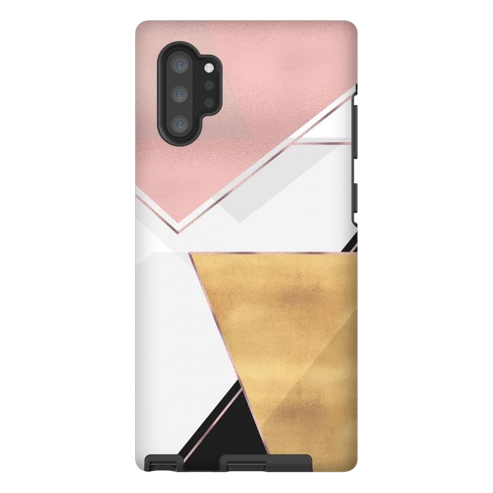 Galaxy Note 10 plus StrongFit Stylish Gold and Rose Pink Geometric Abstract Design by InovArts
