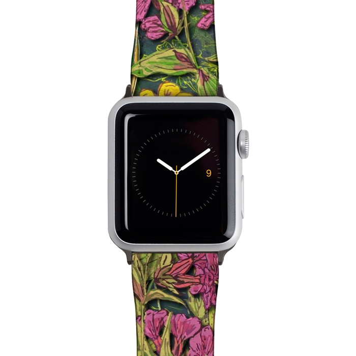 Watch 42mm / 44mm Strap PU leather Pink and Yellow Wildflowers by Lotti Brown