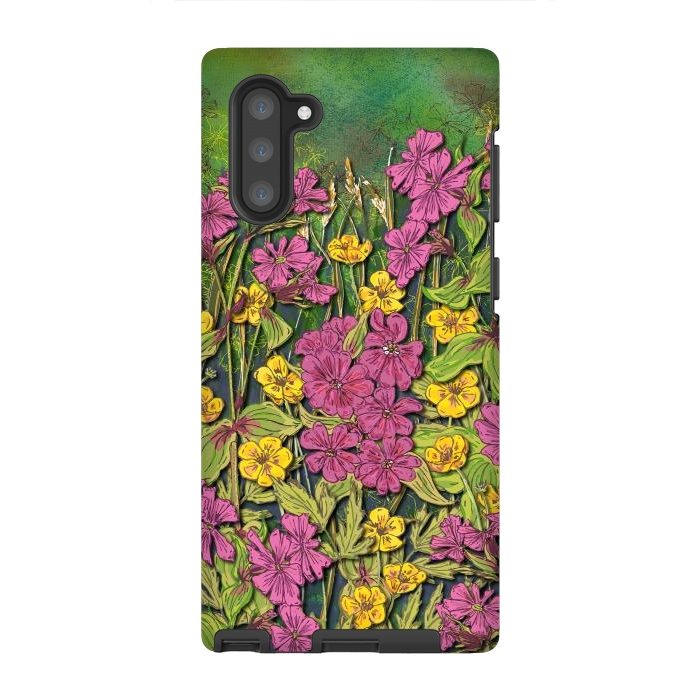 Galaxy Note 10 StrongFit Pink and Yellow Wildflowers by Lotti Brown