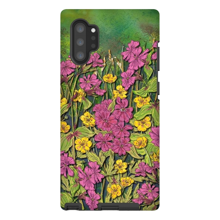 Galaxy Note 10 plus StrongFit Pink and Yellow Wildflowers by Lotti Brown