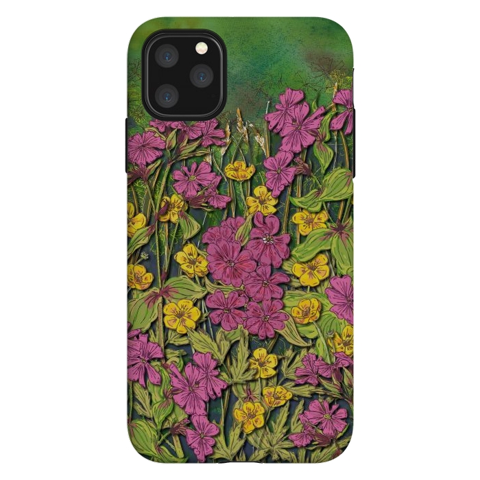 iPhone 11 Pro Max StrongFit Pink and Yellow Wildflowers by Lotti Brown