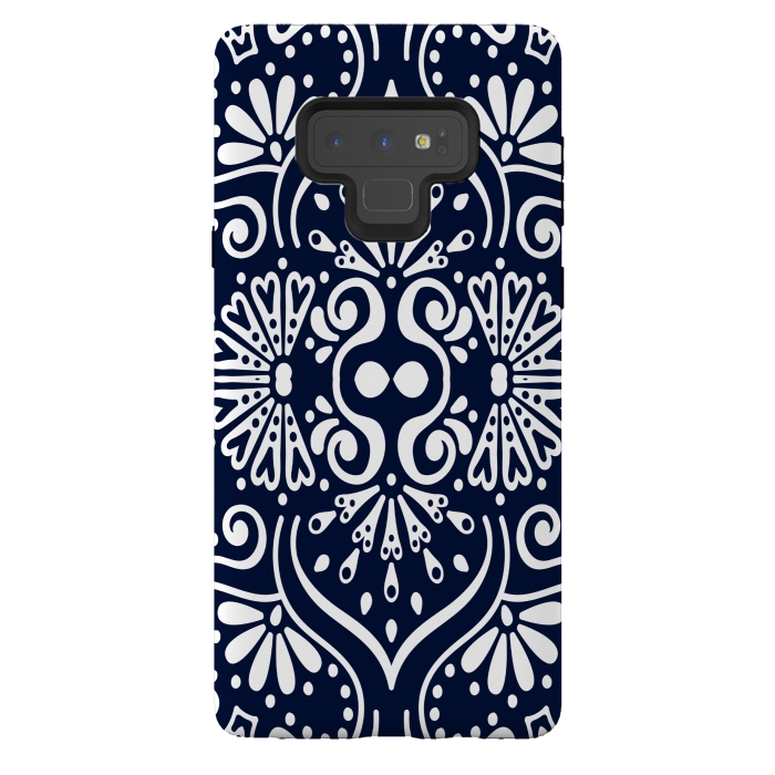 Galaxy Note 9 StrongFit BLUE WHITE MANDALA PATTERN by MALLIKA