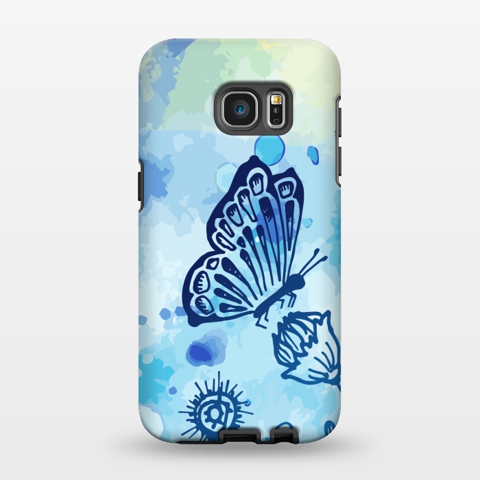 Galaxy S7 EDGE StrongFit BLUE SHADED BUTTERFLY PATTERN by MALLIKA