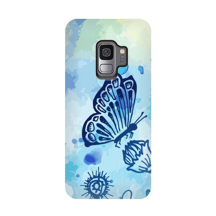 Galaxy S9 StrongFit BLUE SHADED BUTTERFLY PATTERN by MALLIKA
