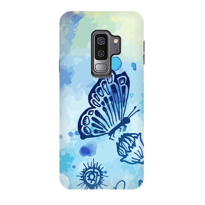 Galaxy S9 plus StrongFit BLUE SHADED BUTTERFLY PATTERN by MALLIKA