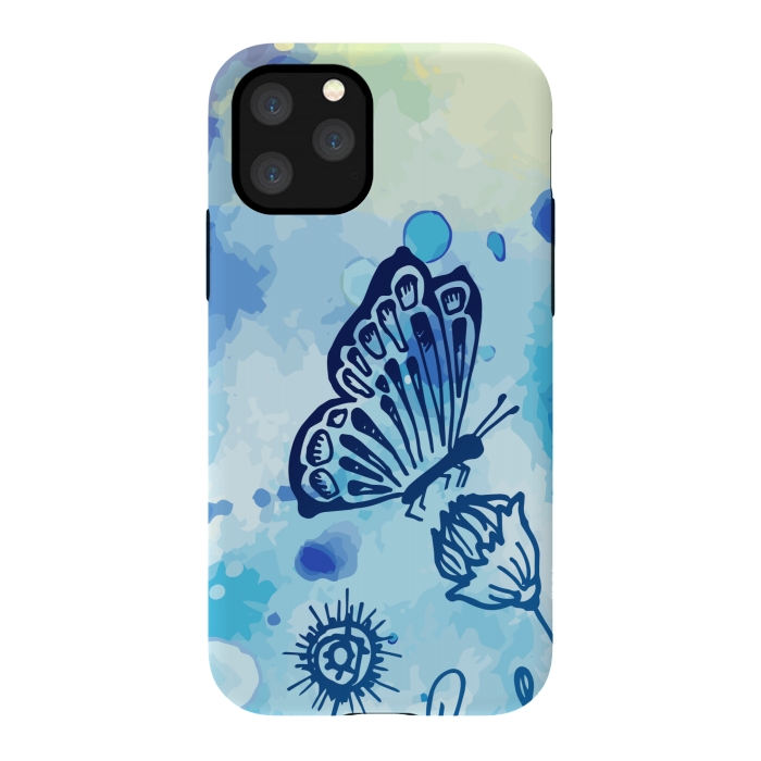 iPhone 11 Pro StrongFit BLUE SHADED BUTTERFLY PATTERN by MALLIKA