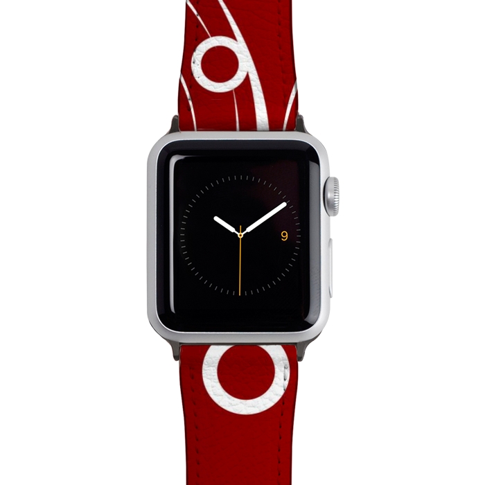 Watch 42mm / 44mm Strap PU leather White Abstracts on Red by Texnotropio