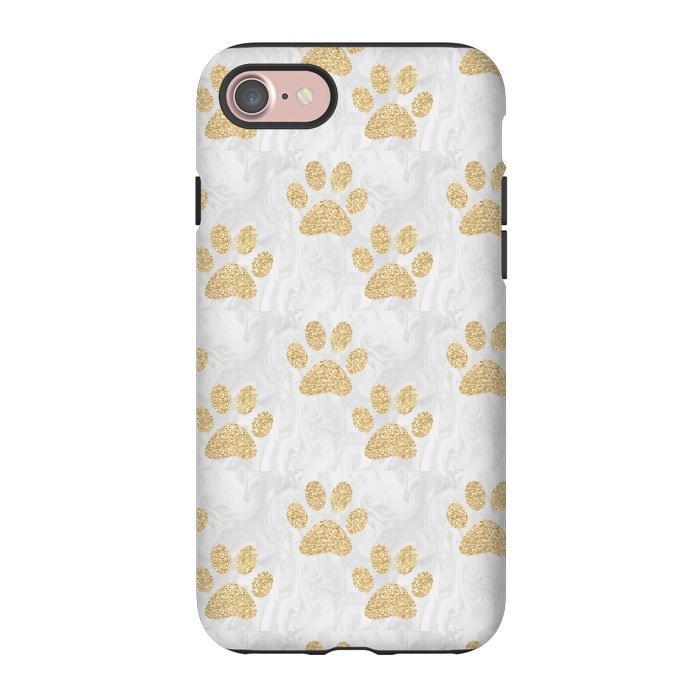 iPhone 7 StrongFit Gold Paw Prints on Marble by Julie Erin Designs