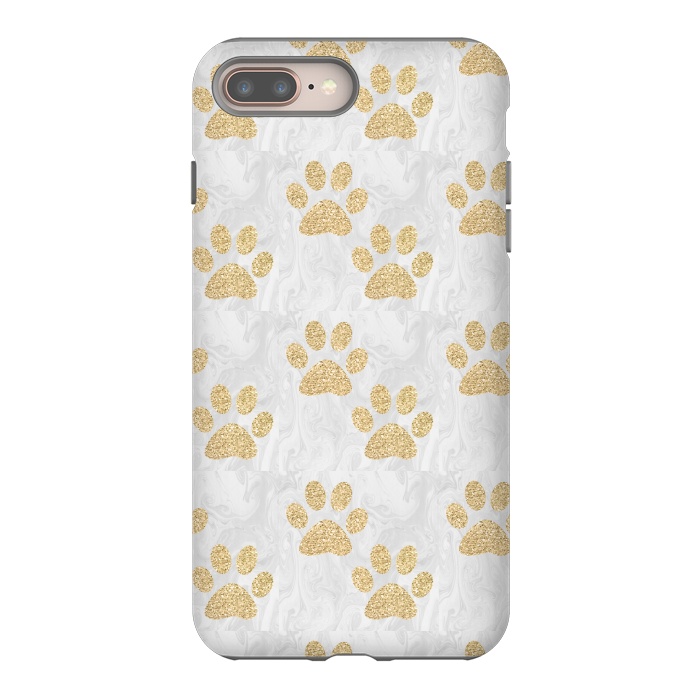 iPhone 7 plus StrongFit Gold Paw Prints on Marble by Julie Erin Designs