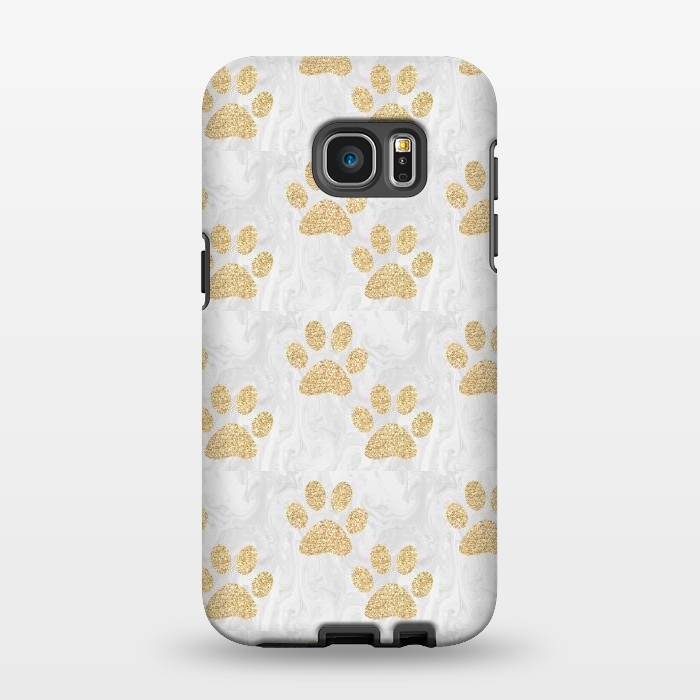Galaxy S7 EDGE StrongFit Gold Paw Prints on Marble by Julie Erin Designs