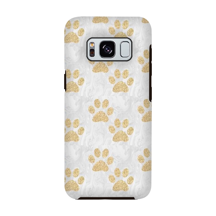 Galaxy S8 StrongFit Gold Paw Prints on Marble by Julie Erin Designs