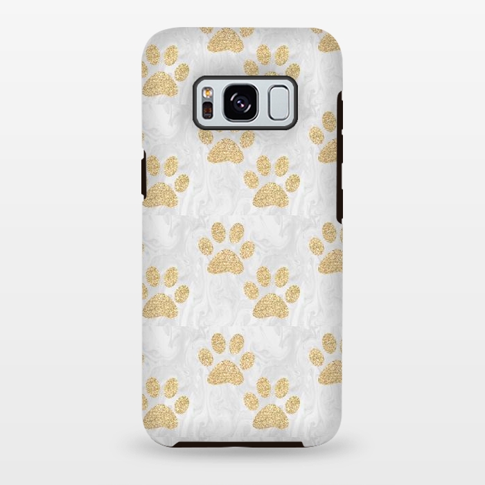 Galaxy S8 plus StrongFit Gold Paw Prints on Marble by Julie Erin Designs
