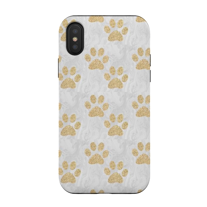 iPhone Xs / X StrongFit Gold Paw Prints on Marble by Julie Erin Designs