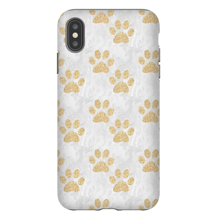 iPhone Xs Max StrongFit Gold Paw Prints on Marble by Julie Erin Designs