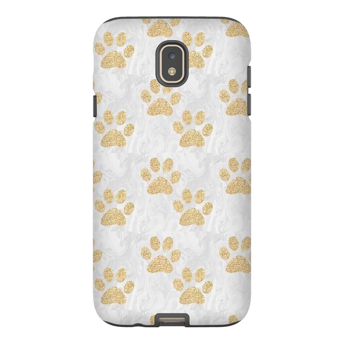 Galaxy J7 StrongFit Gold Paw Prints on Marble by Julie Erin Designs