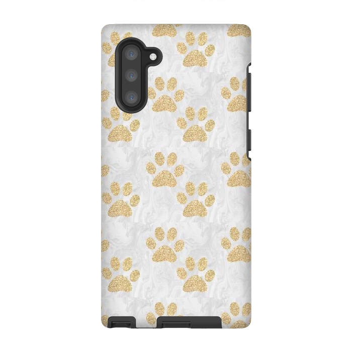 Galaxy Note 10 StrongFit Gold Paw Prints on Marble by Julie Erin Designs