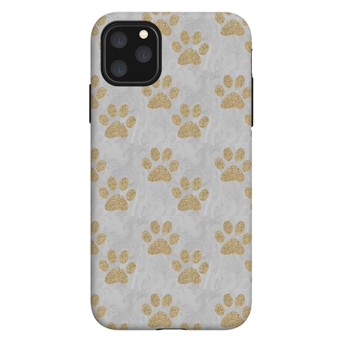 iPhone 11 Pro Max StrongFit Gold Paw Prints on Marble by Julie Erin Designs