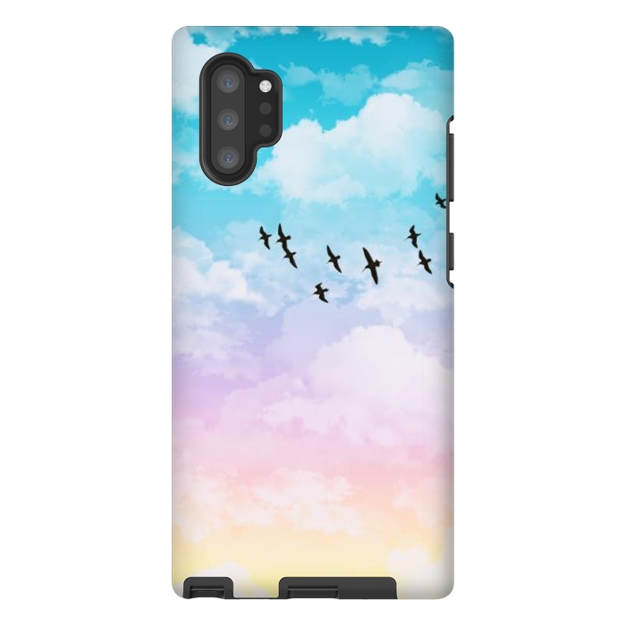 Galaxy Note 10 plus StrongFit Pastel Clouds with Birds by Julie Erin Designs