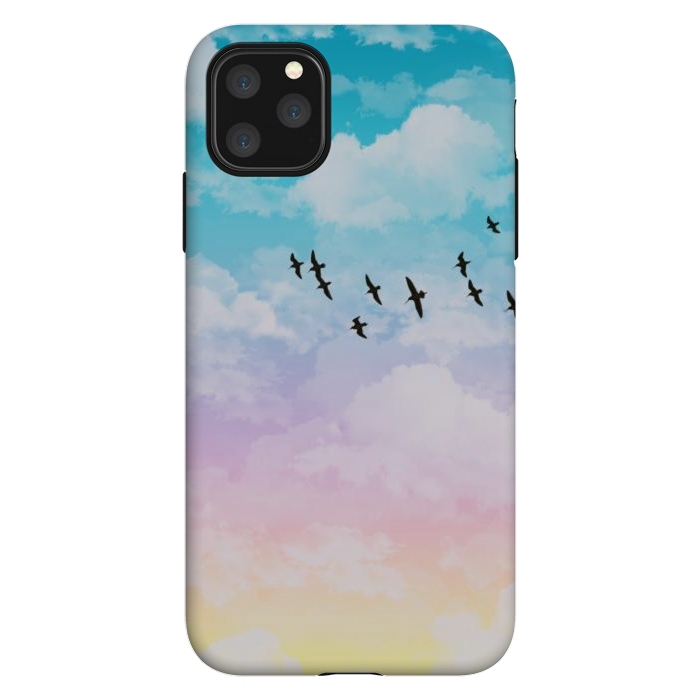 iPhone 11 Pro Max StrongFit Pastel Clouds with Birds by Julie Erin Designs