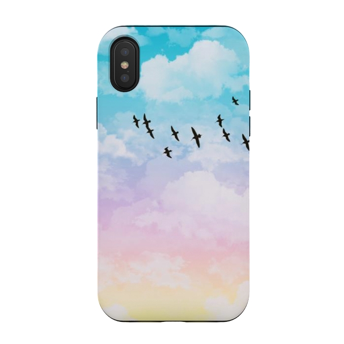 iPhone Xs / X StrongFit Pastel Clouds with Birds by Julie Erin Designs