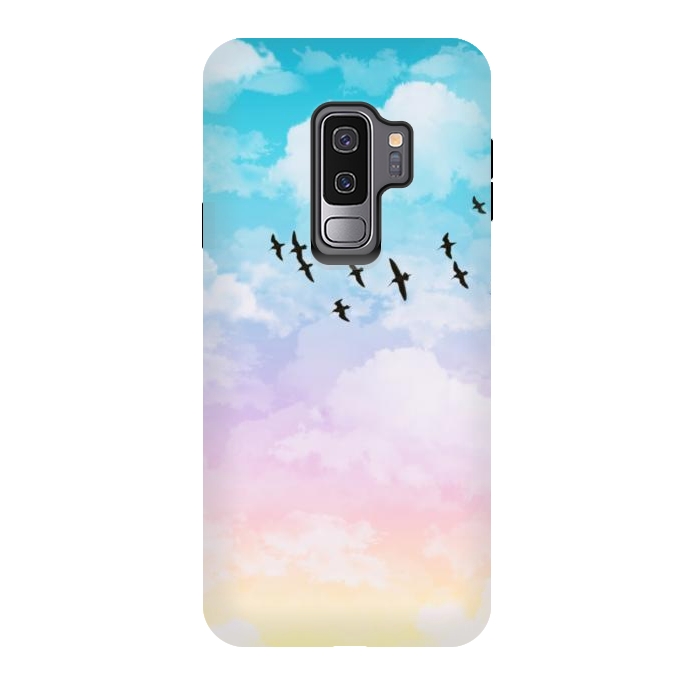 Galaxy S9 plus StrongFit Pastel Clouds with Birds by Julie Erin Designs