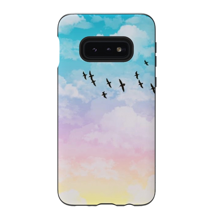 Galaxy S10e StrongFit Pastel Clouds with Birds by Julie Erin Designs