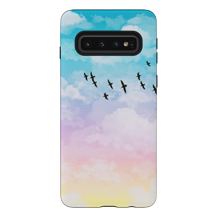 Galaxy S10 StrongFit Pastel Clouds with Birds by Julie Erin Designs