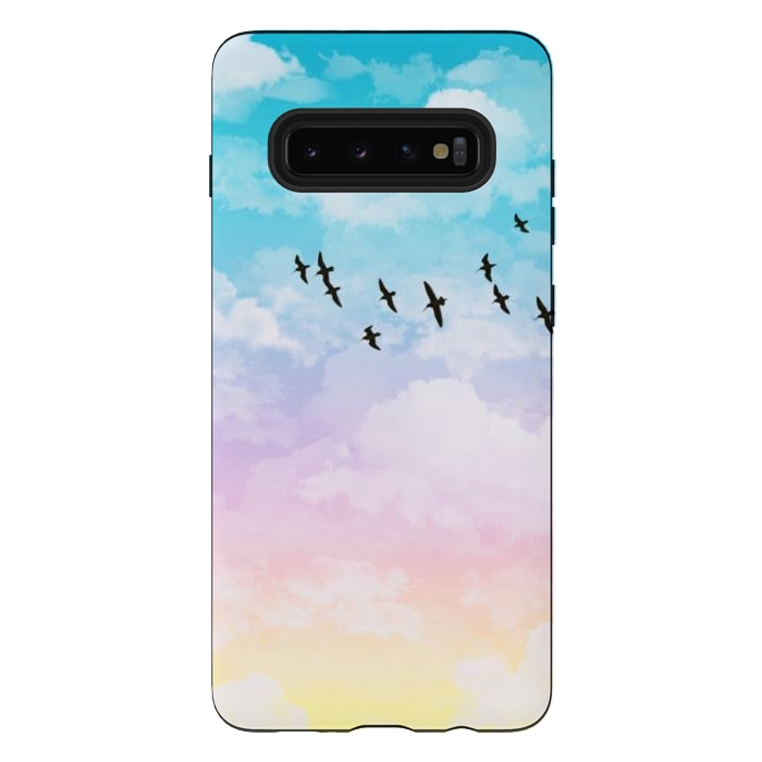 Galaxy S10 plus StrongFit Pastel Clouds with Birds by Julie Erin Designs