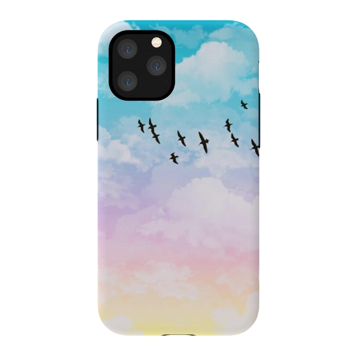 iPhone 11 Pro StrongFit Pastel Clouds with Birds by Julie Erin Designs