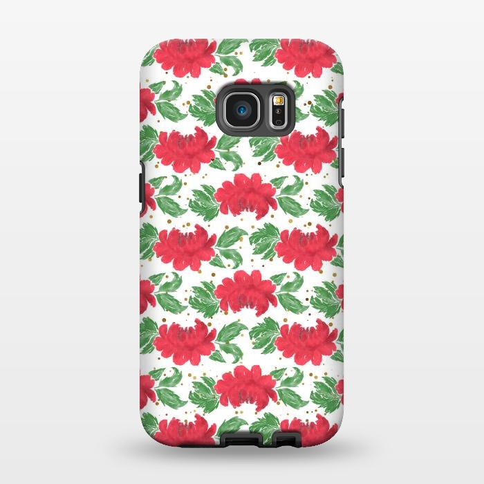 Galaxy S7 EDGE StrongFit Watercolor Winter Red Flowers Gold Dots Artwork by InovArts
