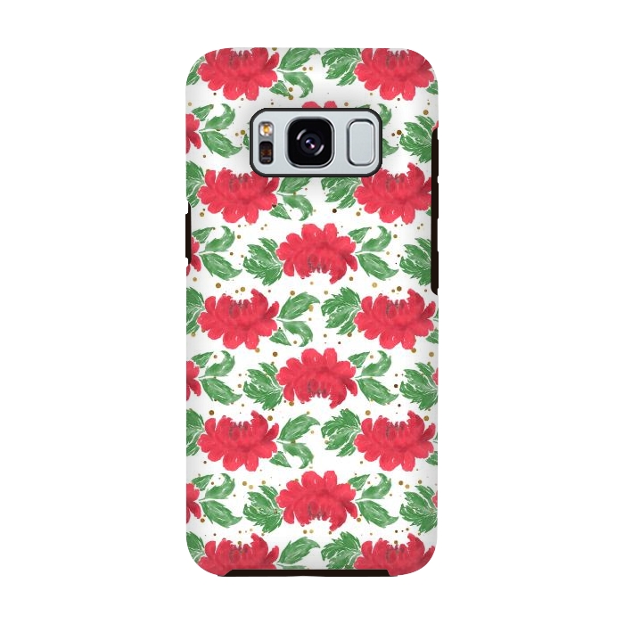 Galaxy S8 StrongFit Watercolor Winter Red Flowers Gold Dots Artwork by InovArts