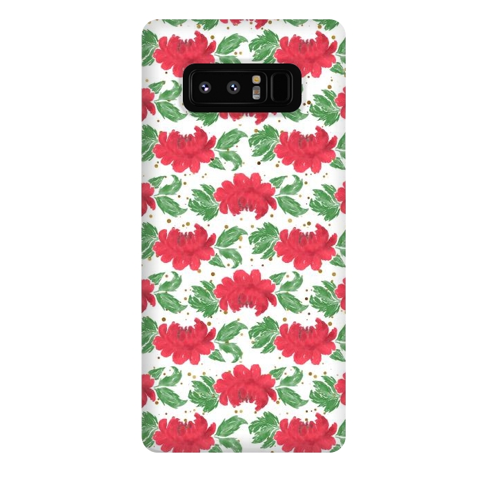 Galaxy Note 8 StrongFit Watercolor Winter Red Flowers Gold Dots Artwork by InovArts
